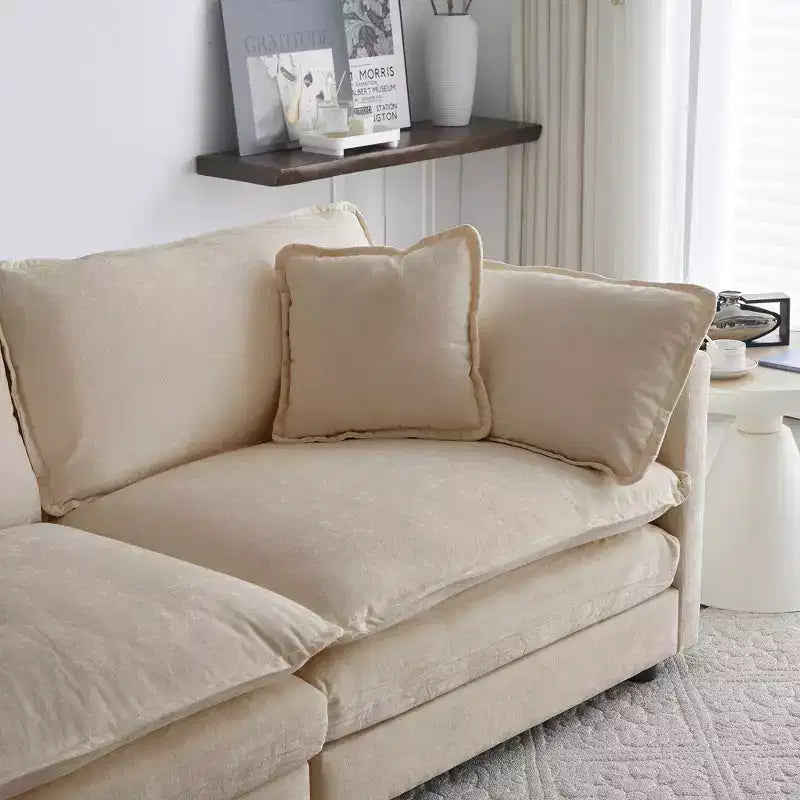 Homy Casa Divano Sezionale Modulare a U in ciniglia con Pouf Reversibili, Profondamente Imbottito, Beige