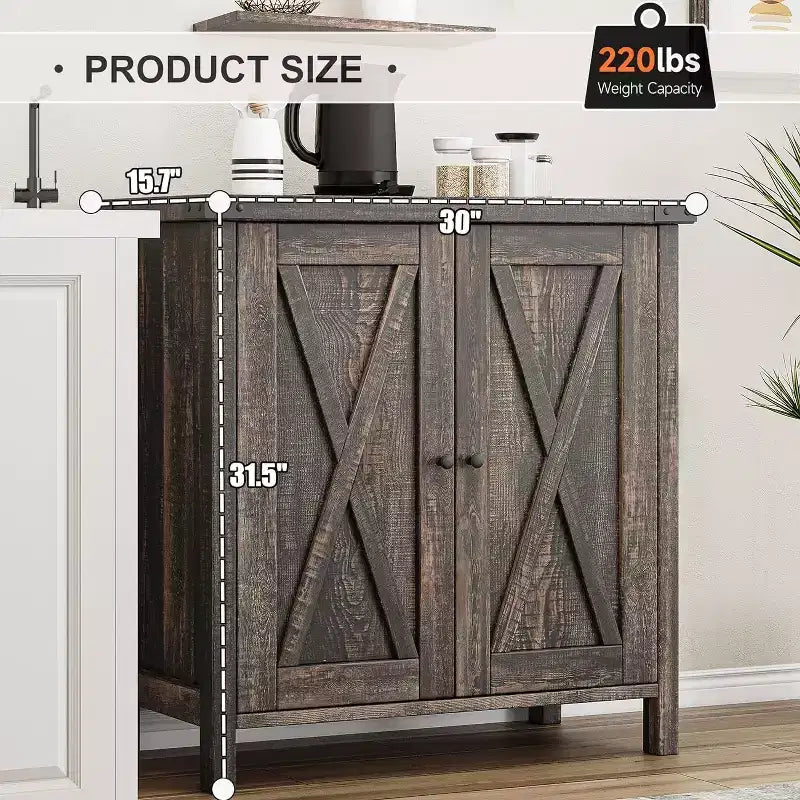 Credenza a 2 ante con ripiani regolabili in stile rustico da 2 pezzi Mobile d'accento per soggiorno, sala da pranzo, corridoio