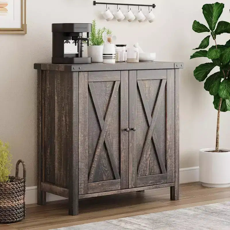 Credenza a 2 ante con ripiani regolabili in stile rustico da 2 pezzi Mobile d'accento per soggiorno, sala da pranzo, corridoio