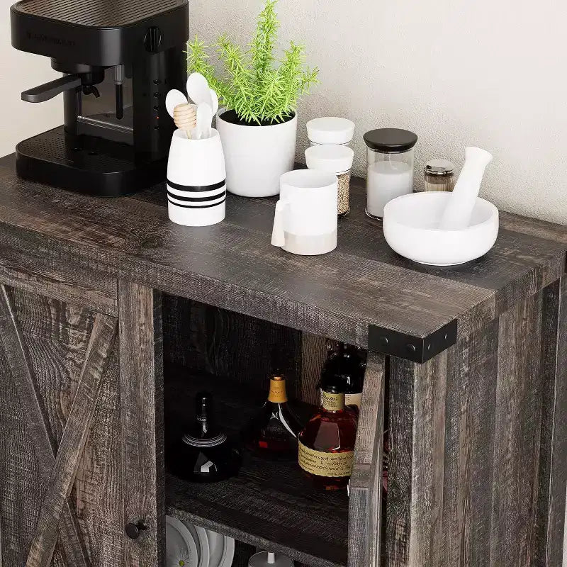 Credenza a 2 ante con ripiani regolabili in stile rustico da 2 pezzi Mobile d'accento per soggiorno, sala da pranzo, corridoio
