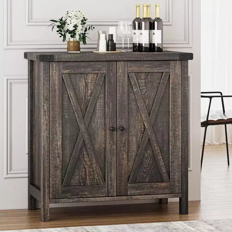 Credenza a 2 ante con ripiani regolabili in stile rustico da 2 pezzi Mobile d'accento per soggiorno, sala da pranzo, corridoio