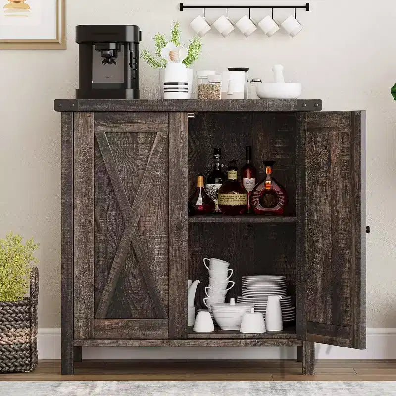 Credenza a 2 ante con ripiani regolabili in stile rustico da 2 pezzi Mobile d'accento per soggiorno, sala da pranzo, corridoio