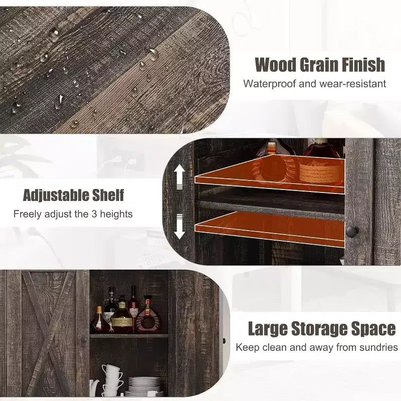 Credenza a 2 ante con ripiani regolabili in stile rustico da 2 pezzi Mobile d'accento per soggiorno, sala da pranzo, corridoio
