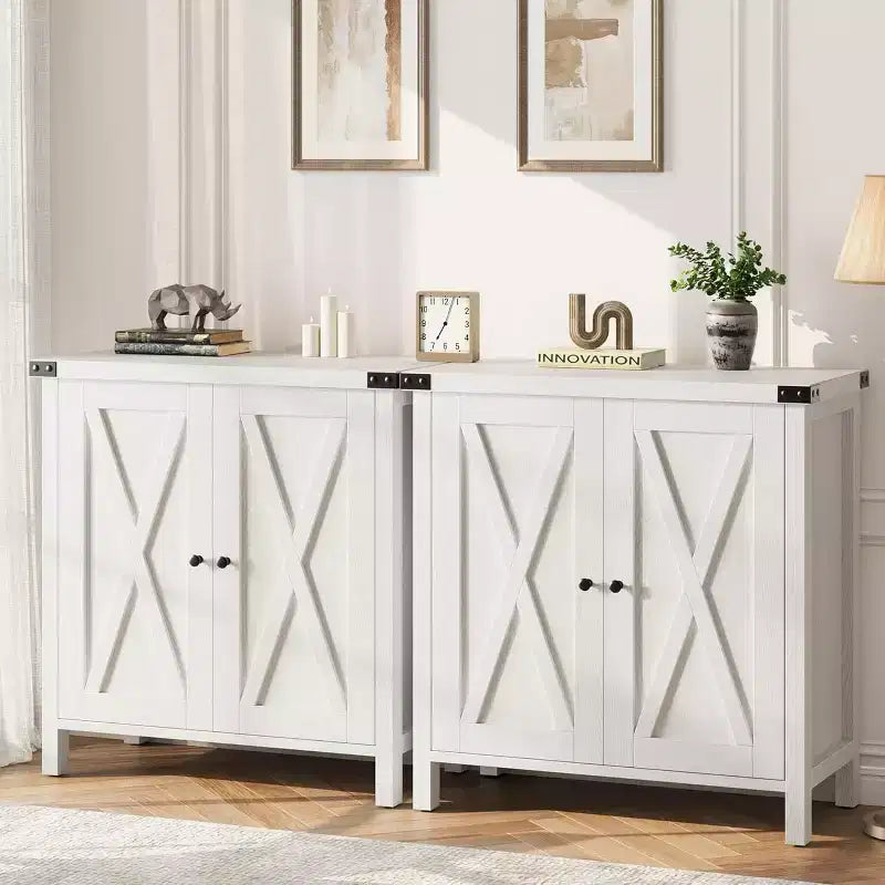 Credenza a 2 ante con ripiani regolabili in stile rustico da 2 pezzi Mobile d'accento per soggiorno, sala da pranzo, corridoio