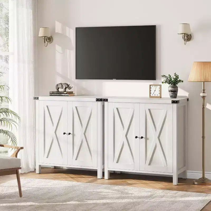 2Piece Farmhouse 2-Door Accent Console Cabinet with Adjustable Shelves  Sideboard for Living Room, Dining Room, Hallway