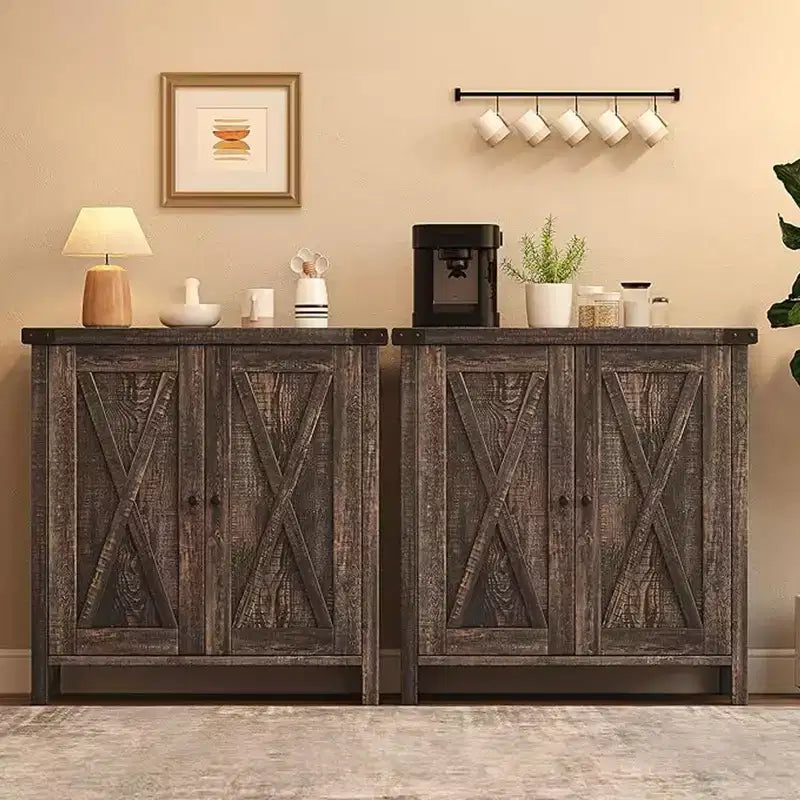 Credenza a 2 ante con ripiani regolabili in stile rustico da 2 pezzi Mobile d'accento per soggiorno, sala da pranzo, corridoio