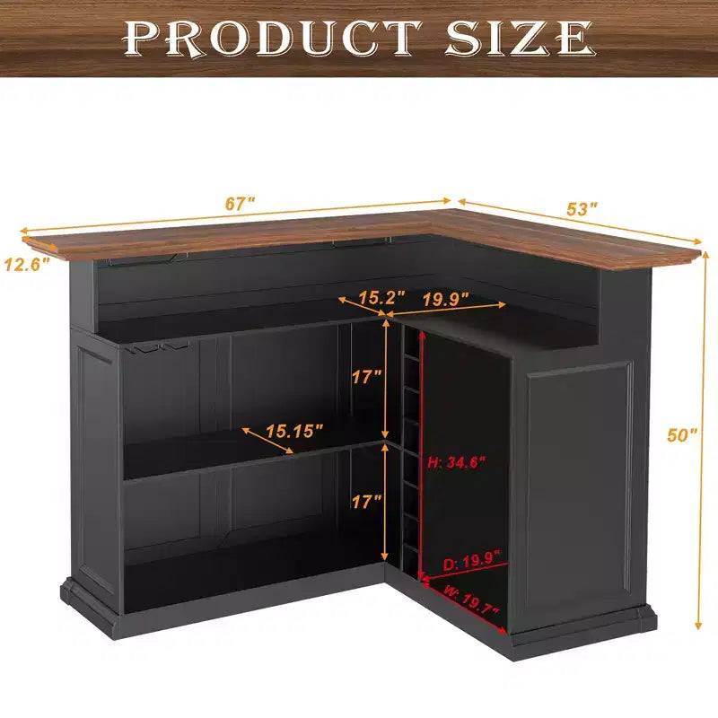 GDLF Mobile Bar a L con Spazio per Frigo, Tavolo da Bar Moderno e Grande per Seminterrato