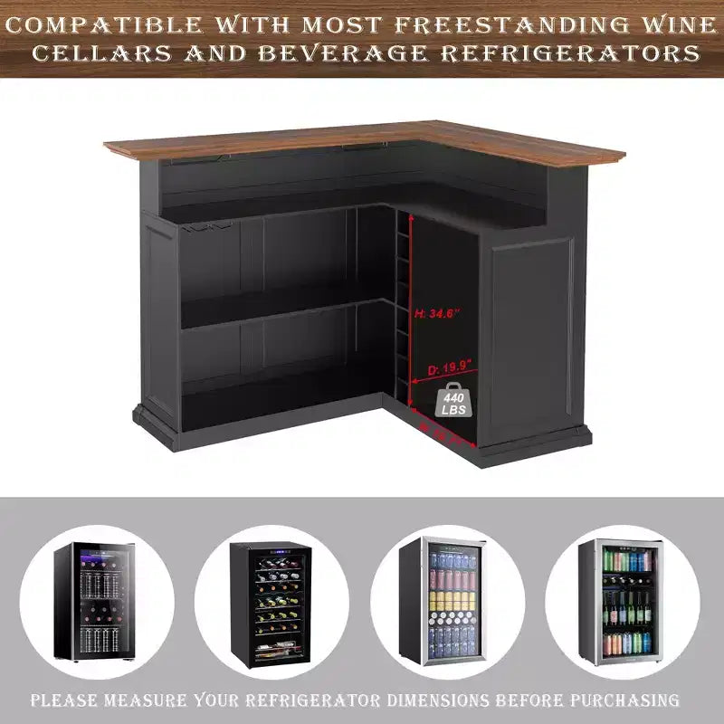 GDLF Mobile Bar a L con Spazio per Frigo, Tavolo da Bar Moderno e Grande per Seminterrato