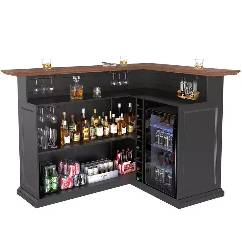 GDLF Mobile Bar a L con Spazio per Frigo, Tavolo da Bar Moderno e Grande per Seminterrato