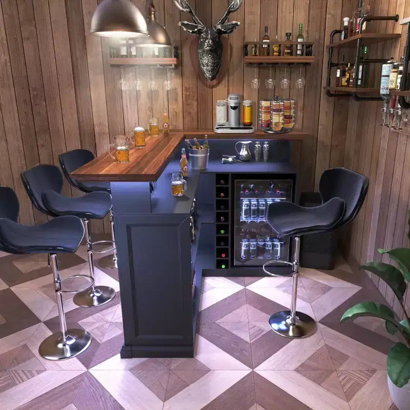 GDLF Mobile Bar a L con Spazio per Frigo, Tavolo da Bar Moderno e Grande per Seminterrato