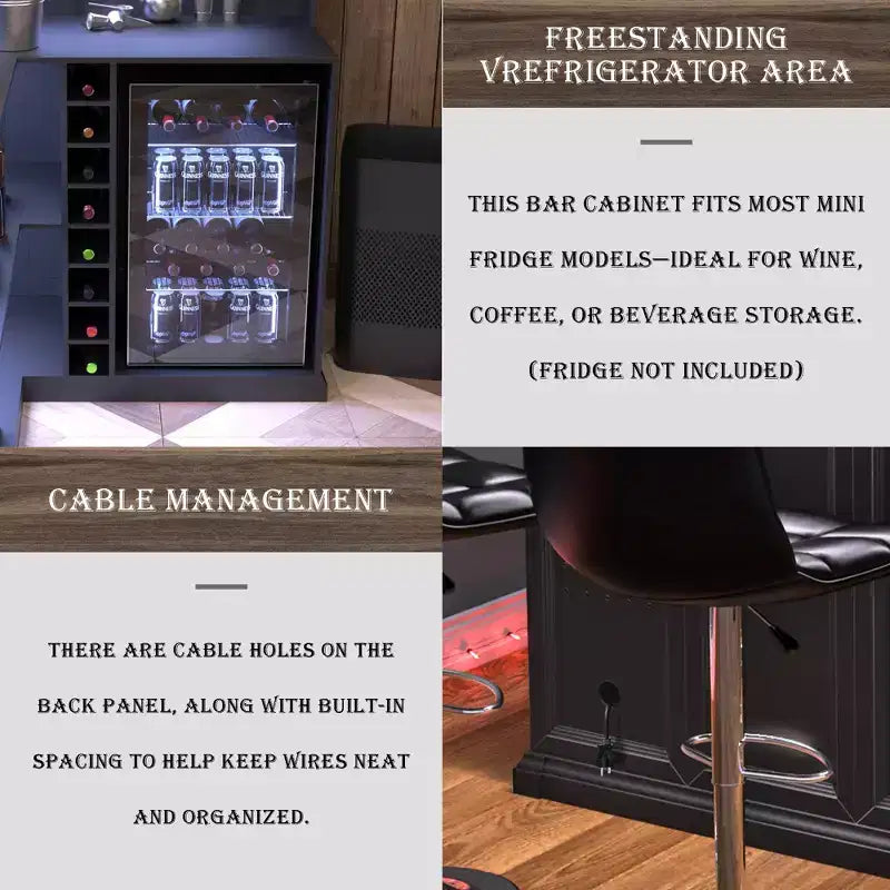 GDLF Mobile Bar a L con Spazio per Frigo, Tavolo da Bar Moderno e Grande per Seminterrato