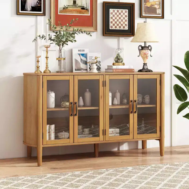 Christopher Knight Home Feyra, mobile contenitore moderno di metà secolo da 58'' con 4 ante in vetro e ripiani regolabili