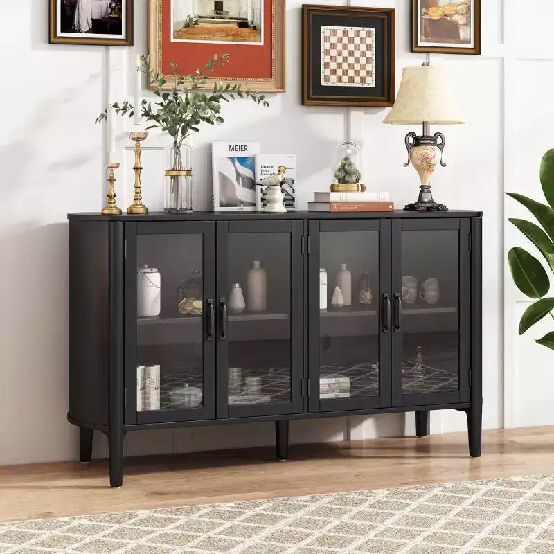 Christopher Knight Home Feyra, mobile contenitore moderno di metà secolo da 58'' con 4 ante in vetro e ripiani regolabili