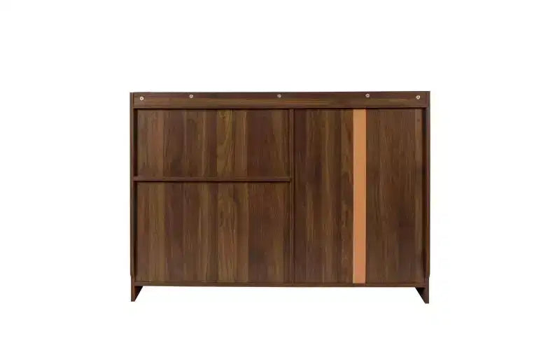 JVNOXK Credenza da 47 pollici con due ante scorrevoli in vetro a righe, armadietto da appoggio autoportante, ideale per conservare bottiglie di vino, noce