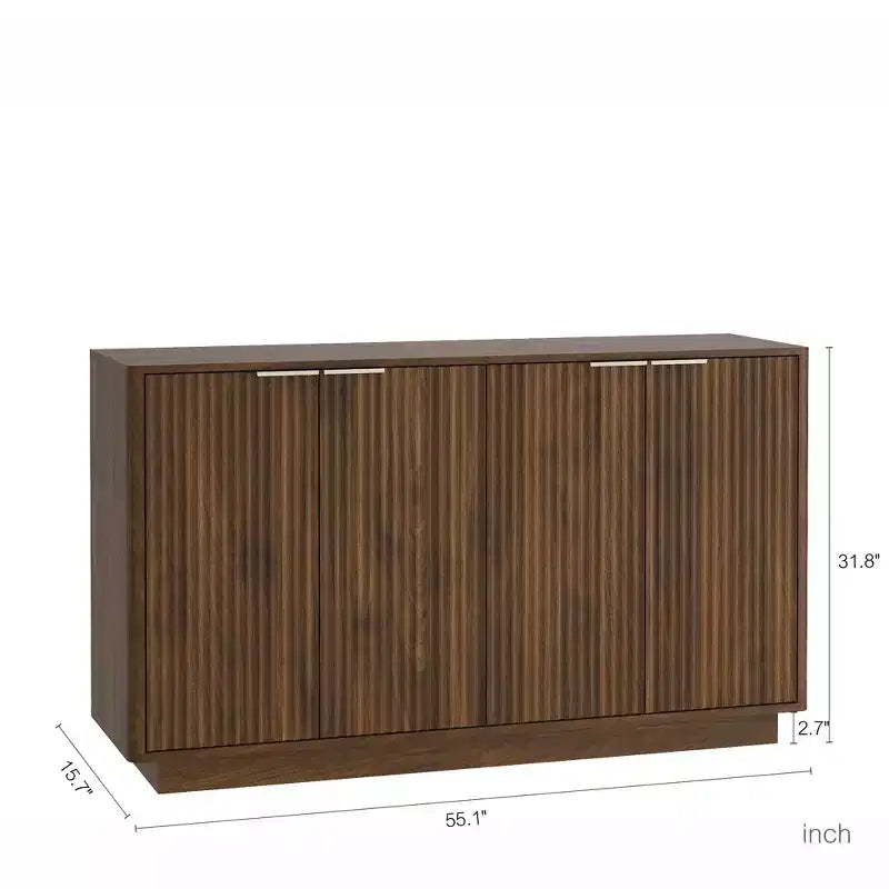 JVNOXK Credenza moderna in legno con design incassato, dotata di ripiani regolabili e quattro scomparti integrati. Legno naturale