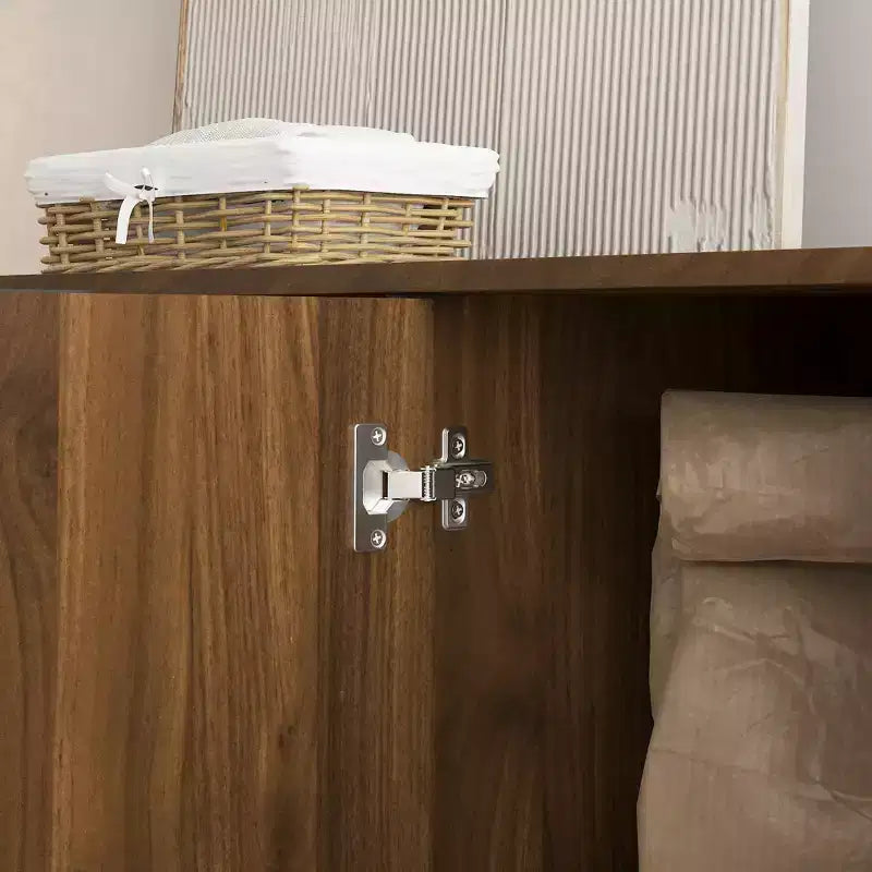 JVNOXK Credenza moderna in legno con design incassato, dotata di ripiani regolabili e quattro scomparti integrati. Legno naturale
