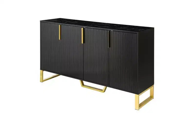 JVNOXK Madia moderna a quattro ante con maniglie e gambe in metallo, ripiani regolabili, mobile da cucina con spazio di archiviazione, adatta per cucine, nero