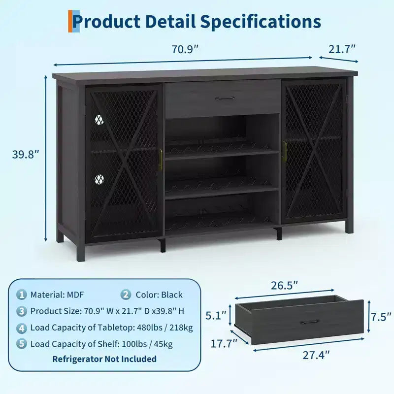 Mobile da caffè con contenitore, Credenza da cucina industriale con cassetto, per Cucina di casa, Sala da pranzo, Soggiorno