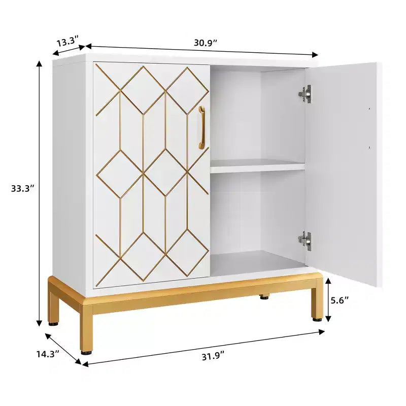 Madia moderna con ante e ripiani regolabili, Credenza autoportante con design a linea dorata per soggiorno o ufficio