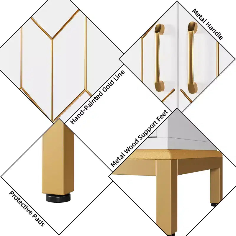 Madia moderna con ante e ripiani regolabili, Credenza autoportante con design a linea dorata per soggiorno o ufficio