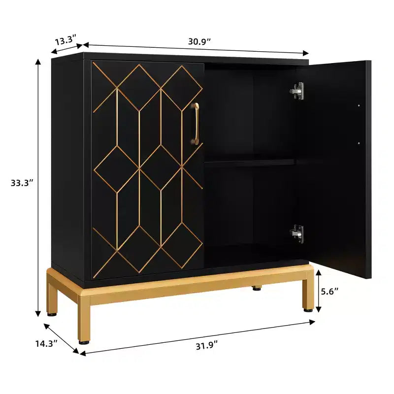 Madia moderna con ante e ripiani regolabili, Credenza autoportante con design a linea dorata per soggiorno o ufficio