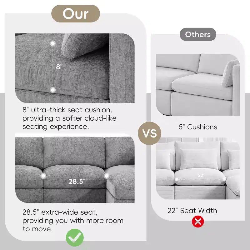 GDFStudio Hudson Divano Componibile Moderno in ciniglia a 6 Posti, a Forma di U, Convertibile con Pouf
