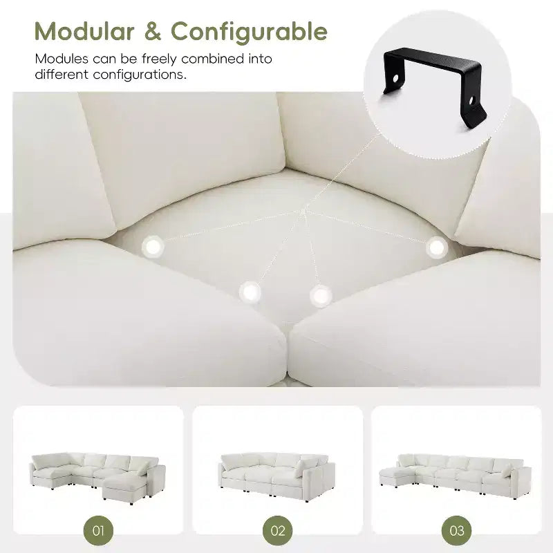 GDFStudio Hudson Divano Componibile Moderno in ciniglia a 6 Posti, a Forma di U, Convertibile con Pouf