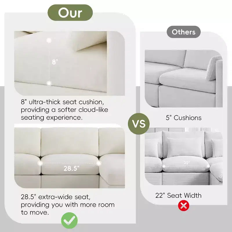 GDFStudio Hudson Divano Componibile Moderno in ciniglia a 6 Posti, a Forma di U, Convertibile con Pouf