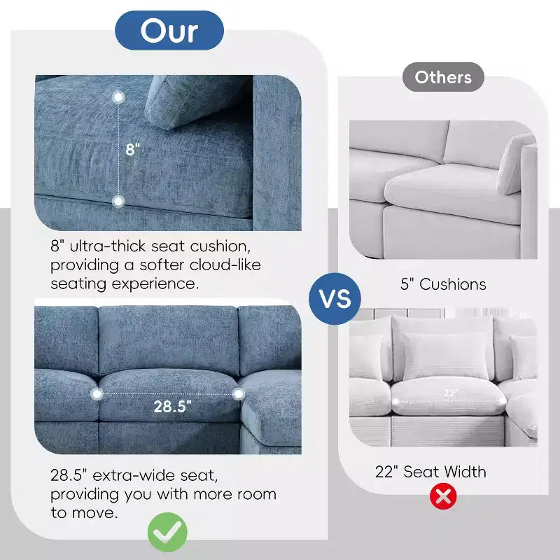 GDFStudio Hudson Divano Componibile Moderno in ciniglia a 6 Posti, a Forma di U, Convertibile con Pouf