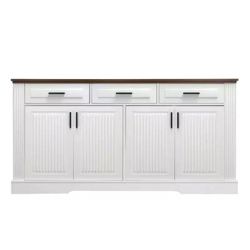 Credenza a Buffet Moderna Scanalata da 160 cm, 4 Ante e 3 Cassetti, Mobile Contenitore da Cucina e Sala da Pranzo per Salotto o Ingresso-Panipeachy