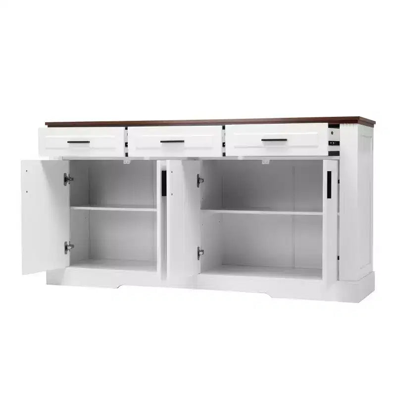 Credenza a Buffet Moderna Scanalata da 160 cm, 4 Ante e 3 Cassetti, Mobile Contenitore da Cucina e Sala da Pranzo per Salotto o Ingresso-Panipeachy