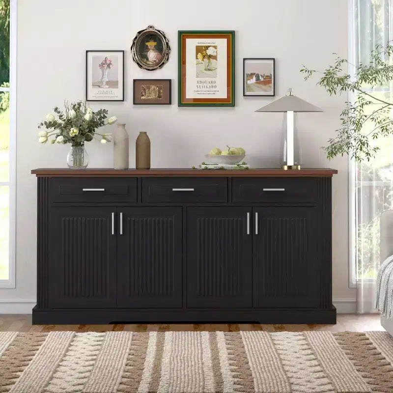 Credenza a Buffet Moderna Scanalata da 160 cm, 4 Ante e 3 Cassetti, Mobile Contenitore da Cucina e Sala da Pranzo per Salotto o Ingresso-Panipeachy