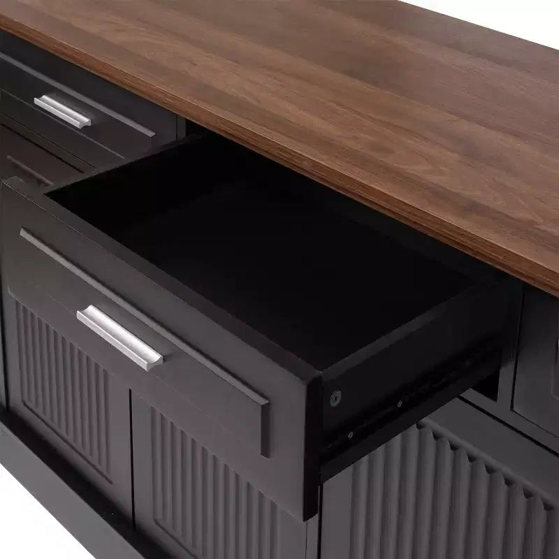 Credenza a Buffet Moderna Scanalata da 160 cm, 4 Ante e 3 Cassetti, Mobile Contenitore da Cucina e Sala da Pranzo per Salotto o Ingresso-Panipeachy