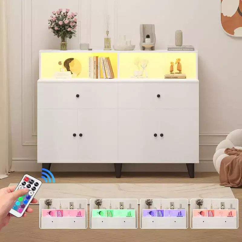 Mobile Contenitore, Tavolo con Cassetti e Ripiani Regolabili per Angolo Caffè, Armadio Dispensa Indipendente per Soggiorno, Cucina
