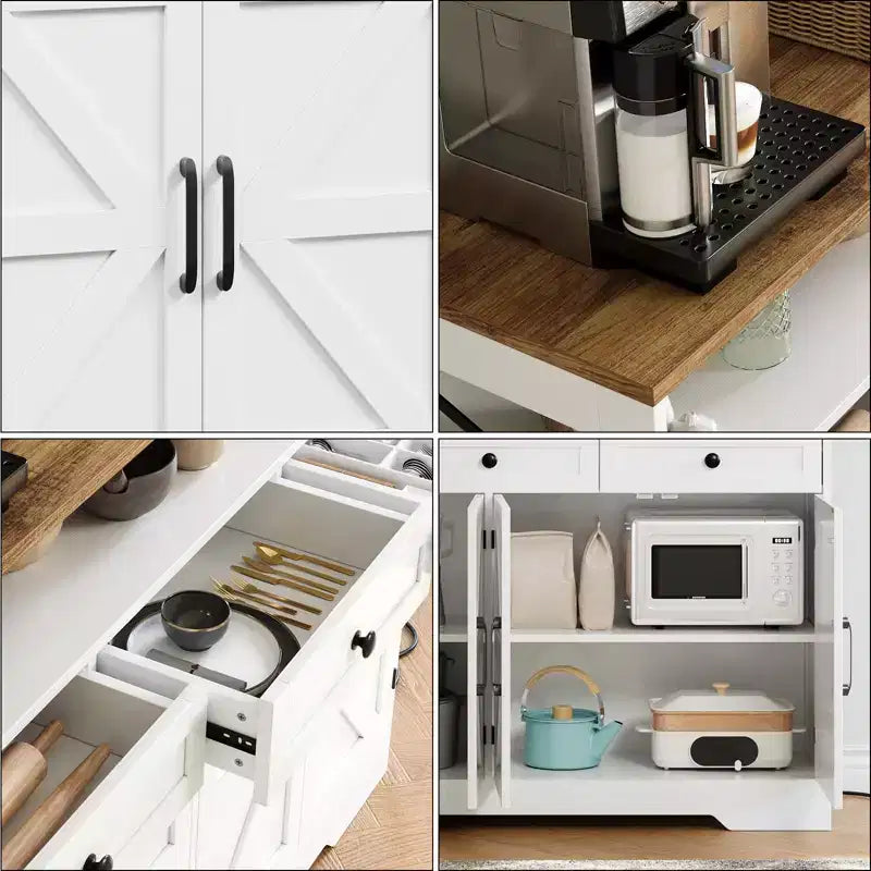 Buffet de ferme 51", Buffet avec 3 tiroirs, étagère ouverte et station de recharge, Meuble bar à café pour cuisine, salle à manger