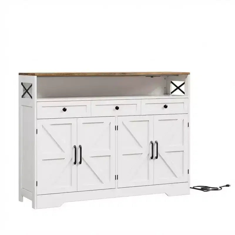 Buffet de ferme 51", Buffet avec 3 tiroirs, étagère ouverte et station de recharge, Meuble bar à café pour cuisine, salle à manger