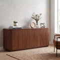 JVNOXK Sideboard Storage Cabinet TV Stand with wave pattern Buffet Cabinet Wooden Vertical Striped Cabinet for Entryway. Walnut