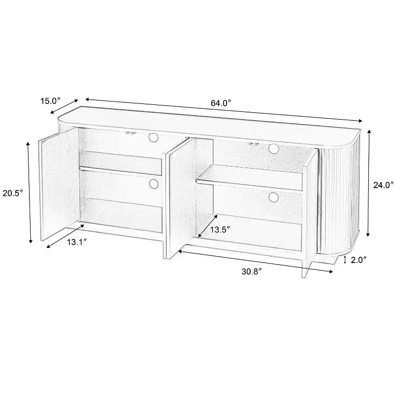 JVNOXK Mobile contenitore credenza porta TV con motivo a onde, armadietto a buffet in legno a strisce verticali per ingresso. Noce
