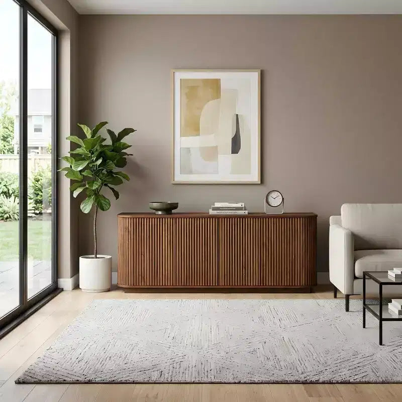 JVNOXK Mobile contenitore credenza porta TV con motivo a onde, armadietto a buffet in legno a strisce verticali per ingresso. Noce