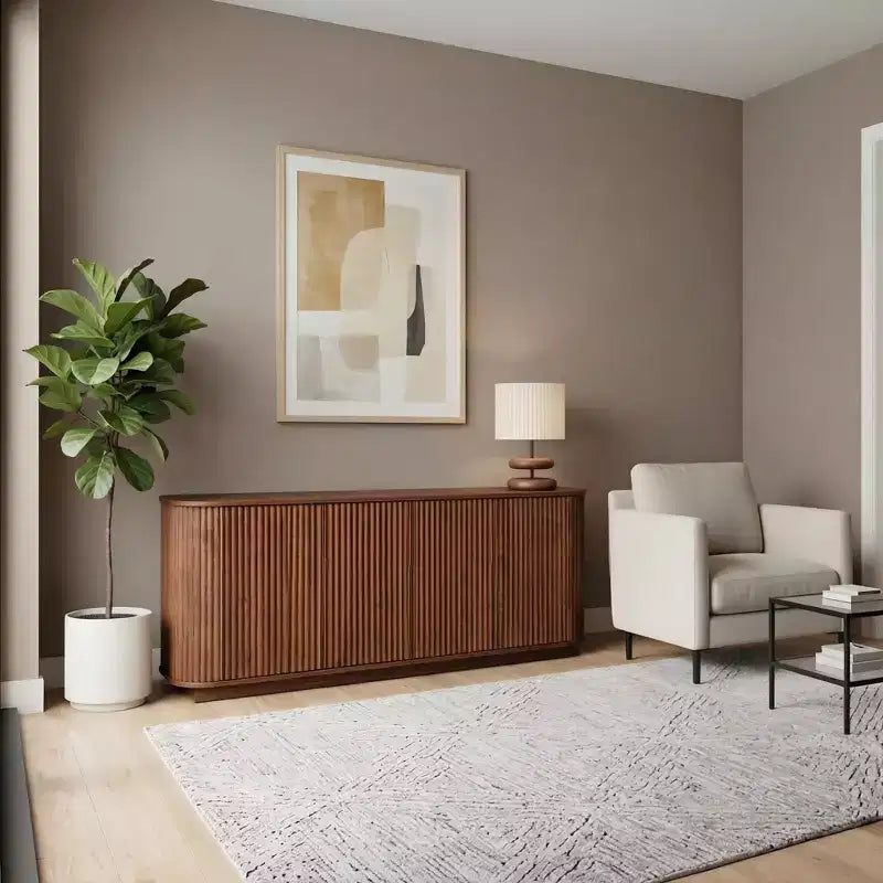 JVNOXK Mobile contenitore credenza porta TV con motivo a onde, armadietto a buffet in legno a strisce verticali per ingresso. Noce