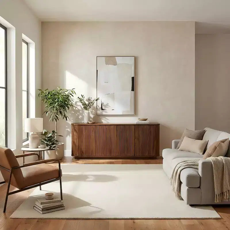 JVNOXK Mobile contenitore credenza porta TV con motivo a onde, armadietto a buffet in legno a strisce verticali per ingresso. Noce