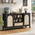 47 Boho Farmhouse Rattan Buffet Cabinet with Adjustable Shelves & Arched Cane Doors,Storage Sideboard for Kitchen, Dining, Living Room & Entryway