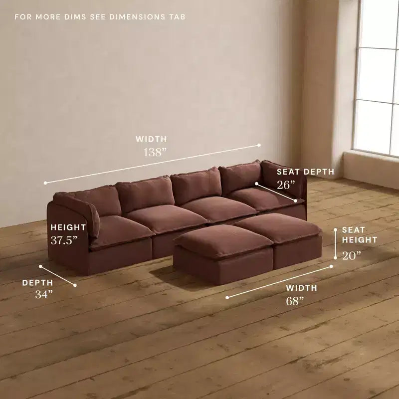 Divano componibile lavabile Anabei 4 posti + pouf panca | Seduta Memorix+ e cuscino Contour