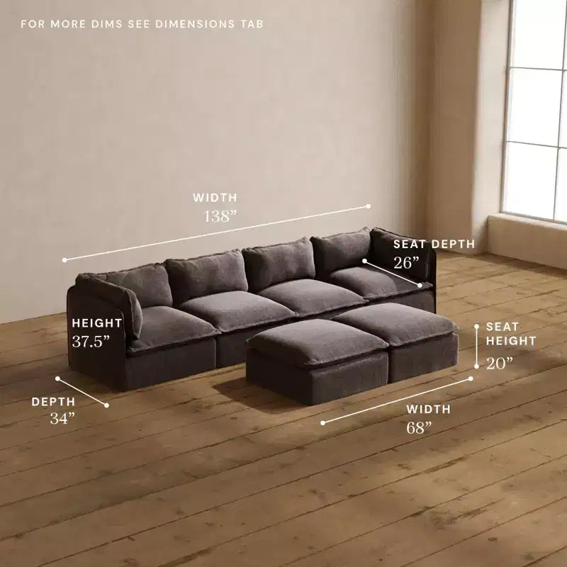 Divano componibile lavabile Anabei 4 posti + pouf panca | Seduta Memorix+ e cuscino Contour