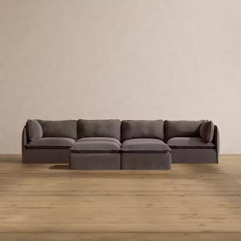 Divano componibile lavabile Anabei 4 posti + pouf panca | Seduta Memorix+ e cuscino Contour