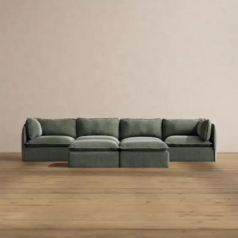 Divano componibile lavabile Anabei 4 posti + pouf panca | Seduta Memorix+ e cuscino Contour