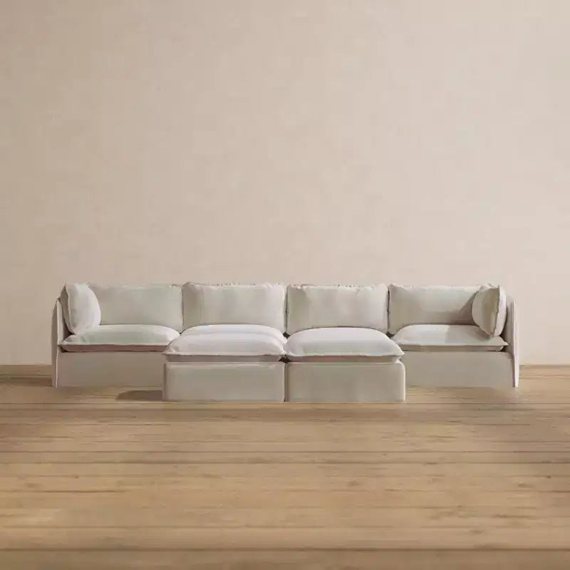 Divano componibile lavabile Anabei 4 posti + pouf panca | Seduta Memorix+ e cuscino Contour