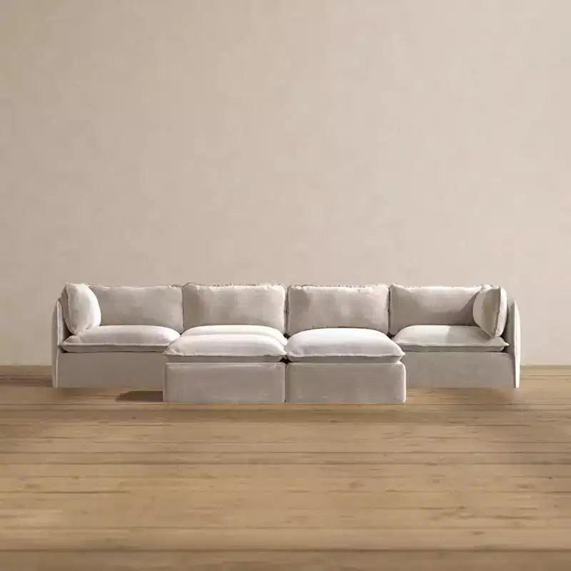 Divano componibile lavabile Anabei 4 posti + pouf panca | Seduta Memorix+ e cuscino Contour