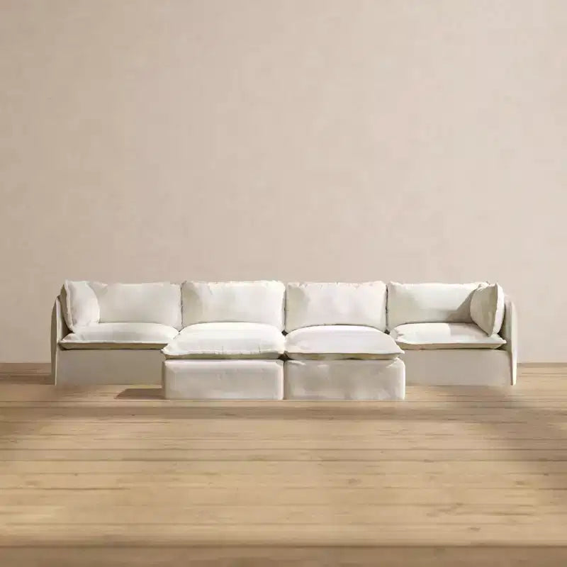 Divano componibile lavabile Anabei 4 posti + pouf panca | Seduta Memorix+ e cuscino Contour