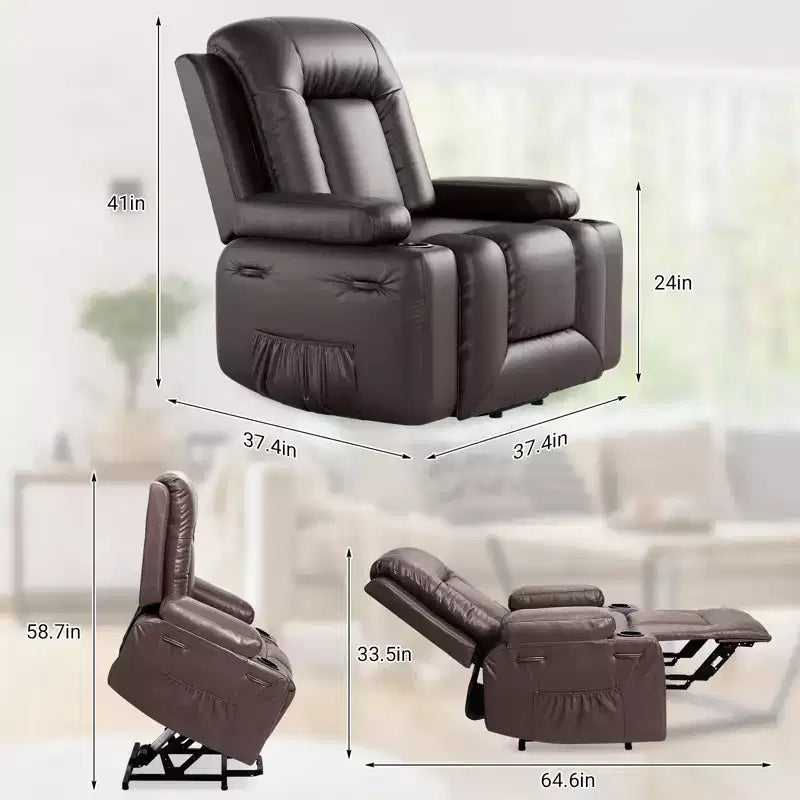 Poltrona reclinabile elettrica con calore e massaggio, divano ergonomico in pelle PU per soggiorno - schienale alto, seduta imbottita, poltrona relax regolabile
